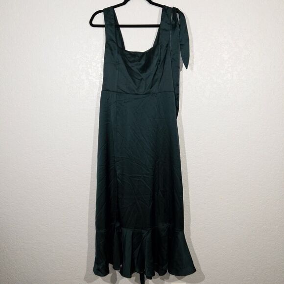 New Show Me Your Mumu Deep Emerald Luxe Satin Claire Midi Dress Large - Picture 2 of 10